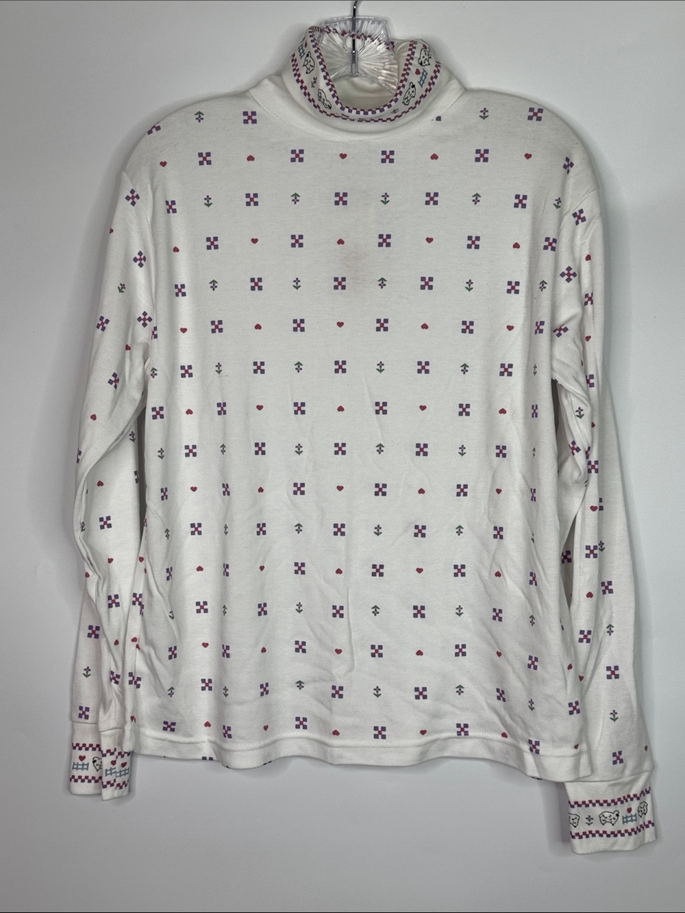Vintage Nell Flowers by J.G Hook Sheep Turtleneck White Cotton Shirt Size Large